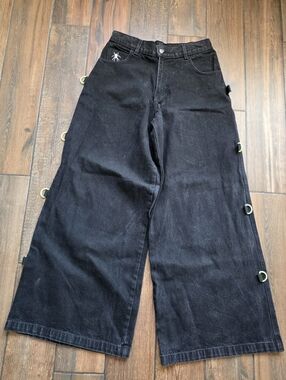 SINISTER goth  Men’s Wide Leg Jeans in Black /green Glow In Tge Dark 90s Vintage